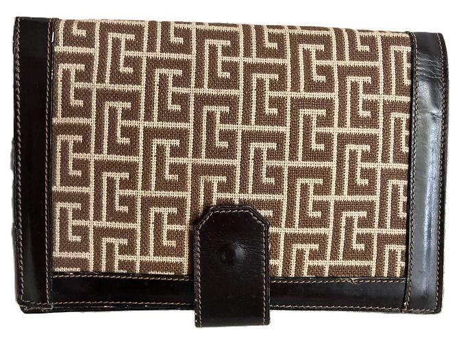 Pierre Balmain Pochette in tela monogrammata e pelle marrone