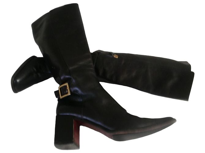 Sergio Rossi Hohe Schwarze Lederstiefel Blockabsatz