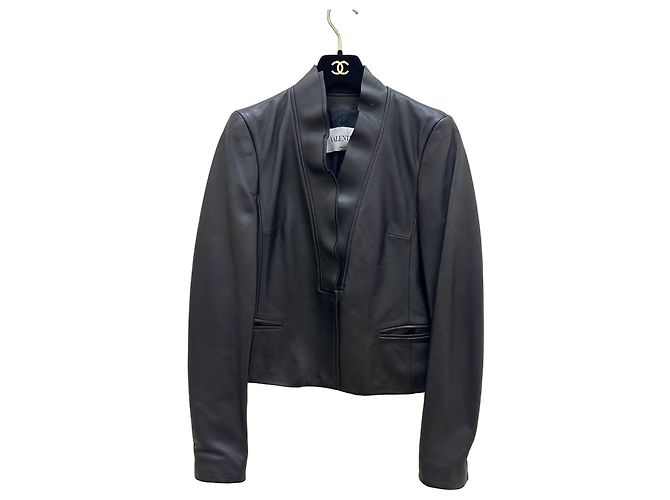 Valentino Black Leather Cropped Fitted Blazer IT 42 Pre-owned