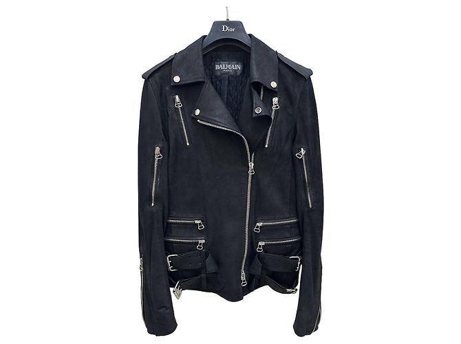 Autre Marque Balmain Paris Black Goatskin Leather Biker Jacket Sz.38 Pre-owned