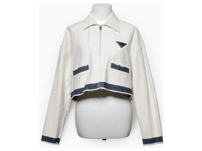 Prada Casaco de algodão branco com detalhes em denim
