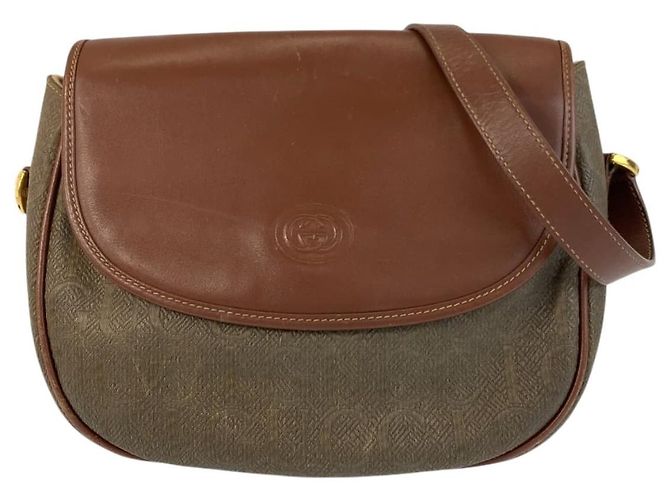 Bolsa de Ombro Gucci Old Gucci em Couro e Lona