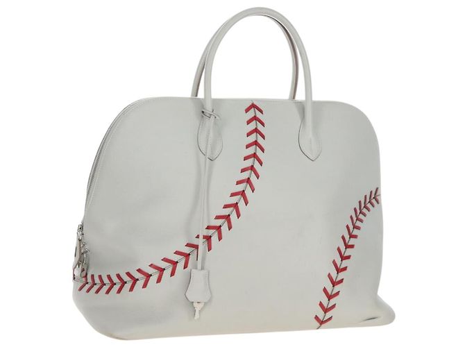 Hermès HERMES Bolide 1923 Baseball 45 Bolsa de Mão Couro Cinza Prata