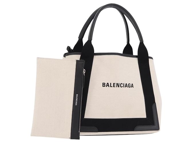 Borsa a mano Balenciaga Cabas Navy Canvas Bianco Argento 339933