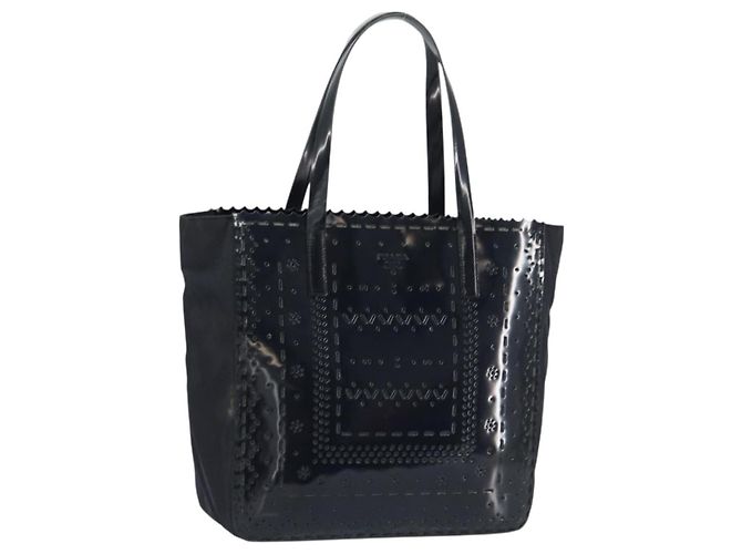 Sac à main PRADA Émail Noir Argent