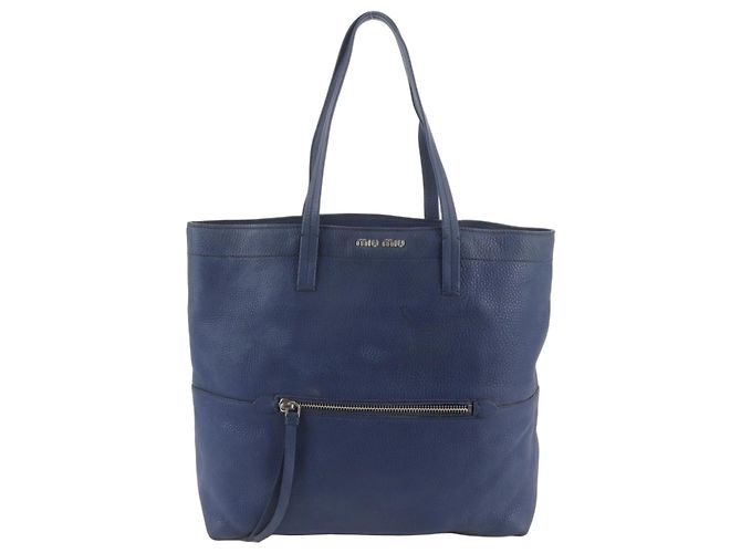 Borsa Tote Miu Miu in pelle blu navy