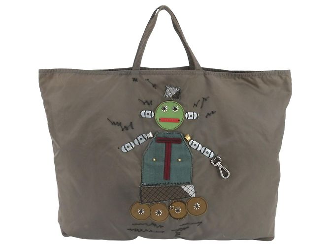 Prada Tessuto Nylon Robot Patchwork Leather Tote Bag