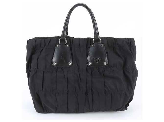 Borsa Tote Prada in Nylon Tessuto e Pelle Arricciata