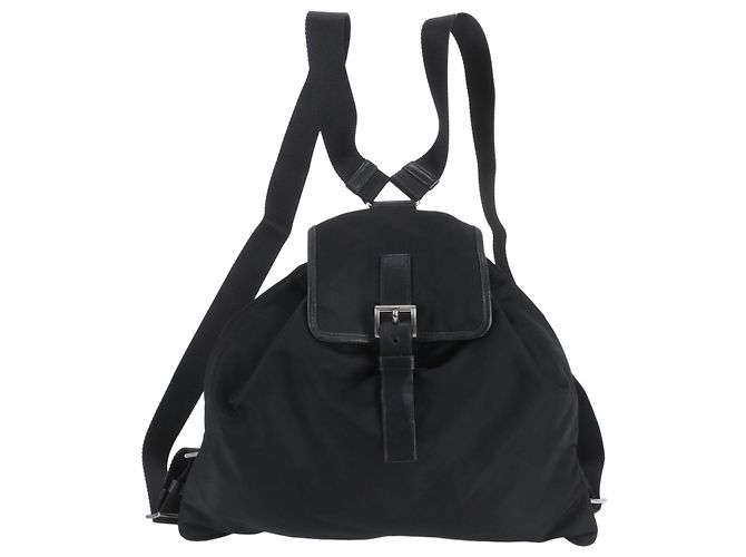 Prada Tessuto Nylon Triangle Logo Leather Backpack