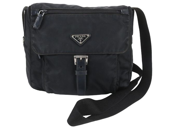 Prada Tessuto Nylon Triangle Logo Leather Shoulder Bag