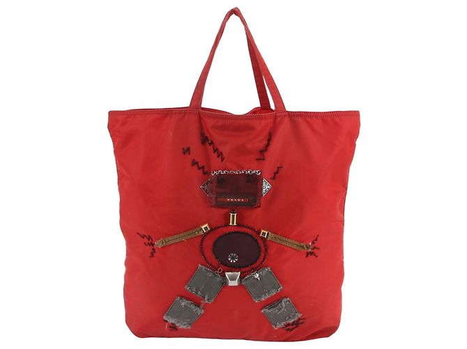 Prada Tessuto Nylon Triangle Logo Robot Tote Bag