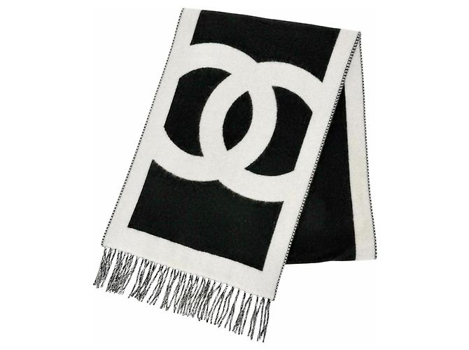 Sciarpa lunga bicolore con frange in cashmere Chanel