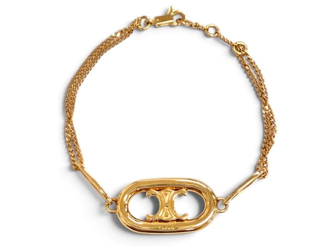 Céline Bracelete de corrente dupla com pingente Maillon Triomphe Celine