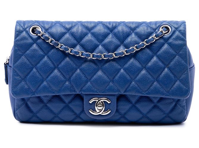Chanel Blue Jumbo Quilted Caviar Easy Flap