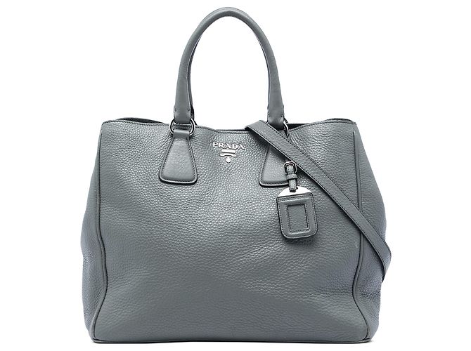 Sac cabas convertible ouvert Prada en Vitello Daino gris