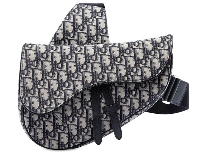 Borsa a tracolla Saddle in tela Oblique blu Dior