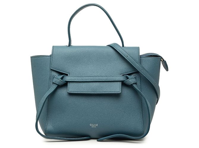 Belt Bag Céline Bolso cinturón Celine Nano de piel de becerro granulada azul