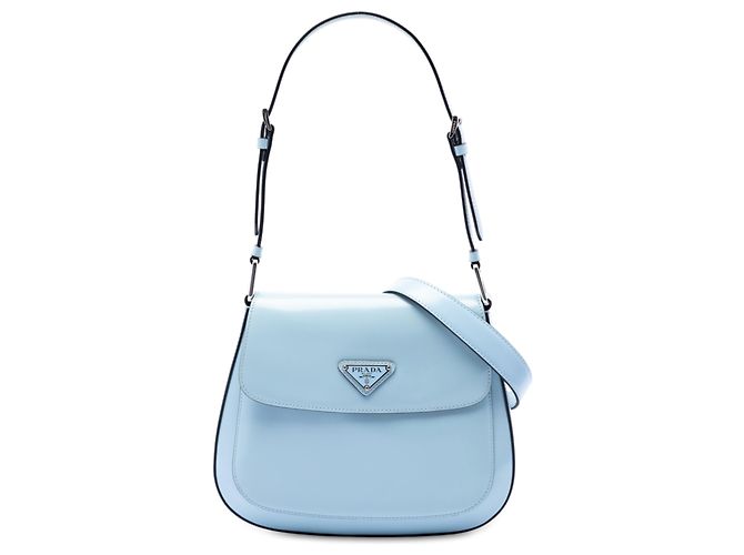 Borsa a tracolla Prada Cleo con patta in pelle Spazzolato blu Medium