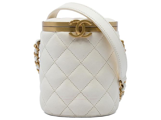 Bolsa Chanel White Mini Quilted Lambskin Crown Box Bag