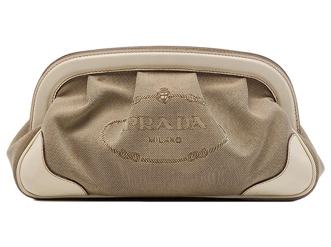 Clutch Prada Beige Canvas Canapa Logo Frame