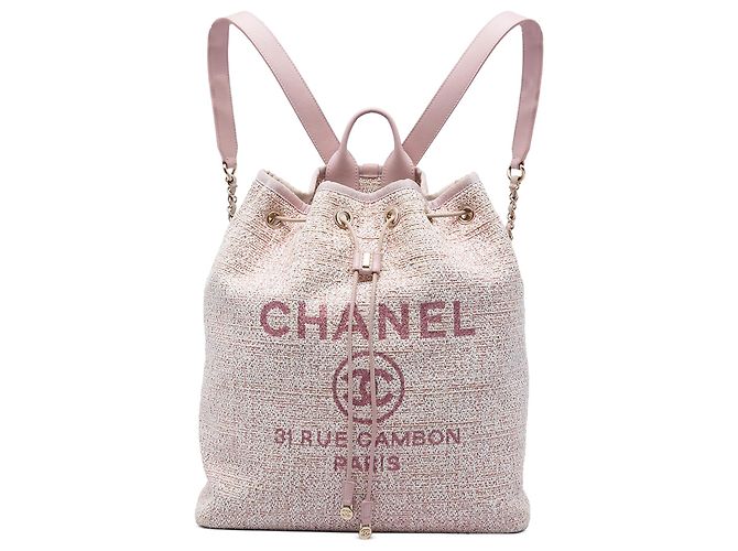 Chanel Pink Tweed Deauville Drawstring Backpack