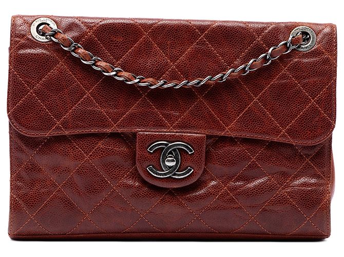 Chanel Brown Medium Quilted Glazed Caviar Crave Flap