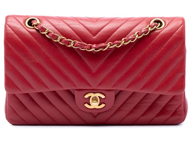 Chanel Red Medium Classic Chevron Lambskin Double Flap