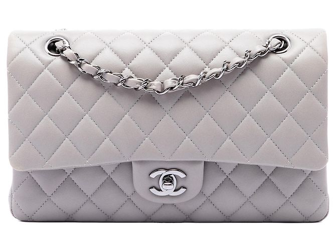 Chanel Gray Medium Classic Lambskin Double Flap