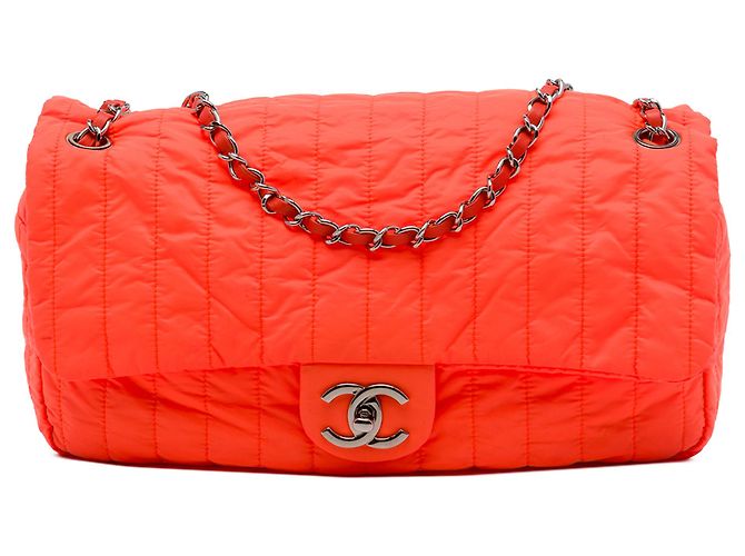 Chanel Orange Jumbo Quilted Nylon Soft Shell Flap