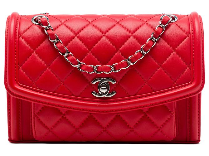 Chanel Red Large Quilted Lambskin Geometric Flap