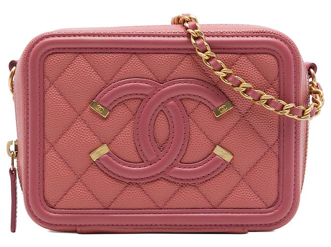 Clutch Vanity Chanel Rosa Caviar CC Filigree com Corrente
