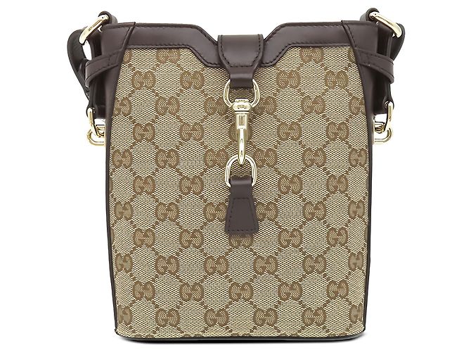 Mini Bolsa Bucket Gucci em Canvas GG Bege com Web