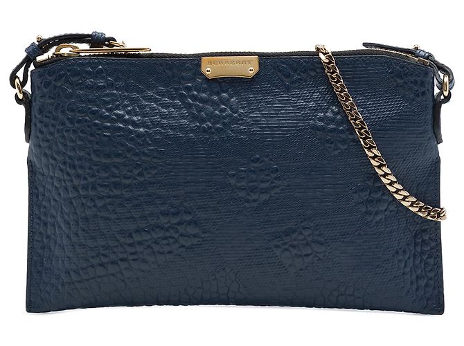 Burberry Blue Small Grain Check Embossed Leather Chichester Crossbody