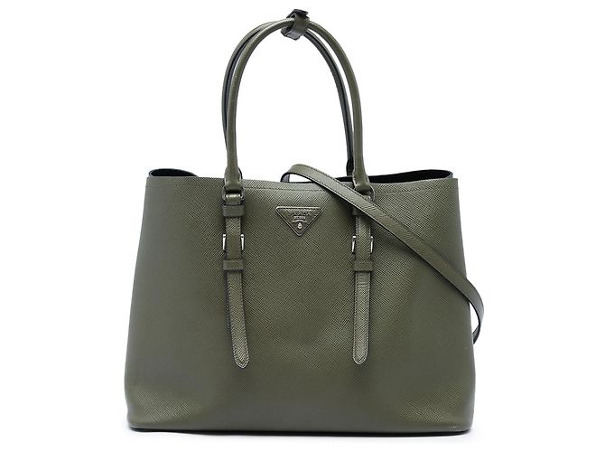 Prada Green Large Saffiano Cuir Double Handle Satchel