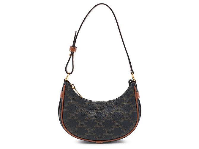 Céline Celine Sac à épaule Ava Mini Triomphe en toile enduite marron