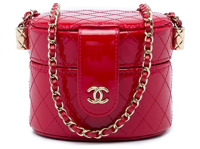 Chanel Red Mini Quilted Patent CC Allure Vanity Case