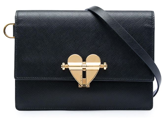 Prada Black Saffiano Heart Lock Crossbody