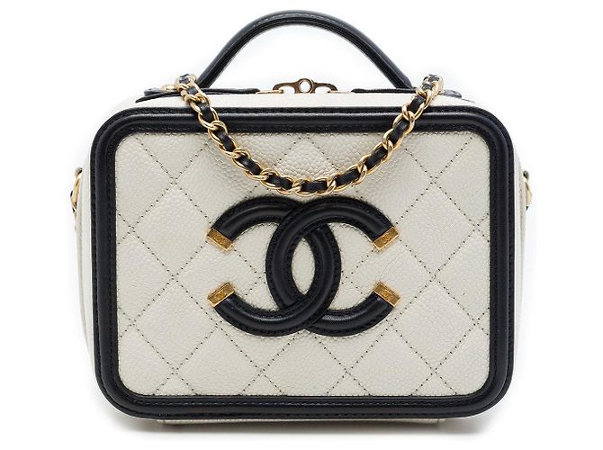 Chanel White Small Caviar CC Filigree Vanity Case