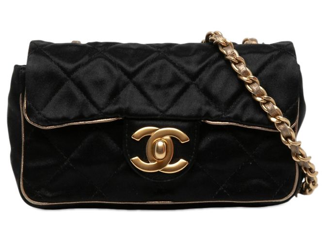 Chanel Black Extra Mini Quilted Satin Flap