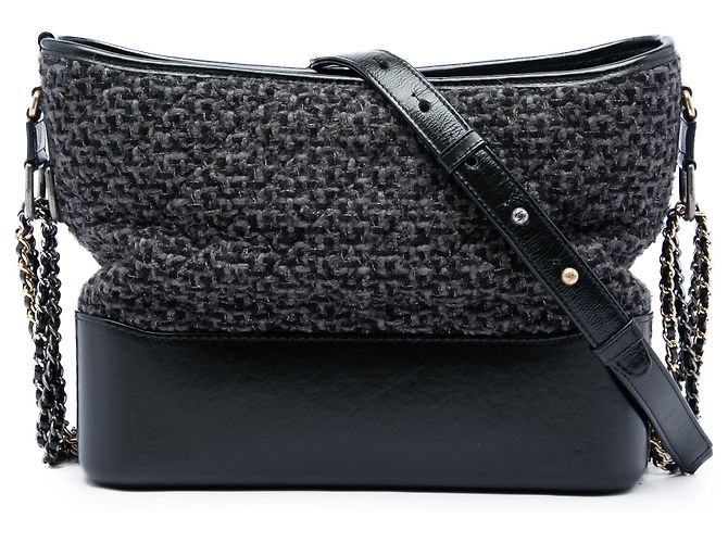 Borsa a tracolla Gabrielle Chanel Medium in tweed nero e vitello