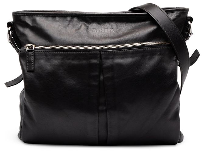 Prada Black Large Soft Calf Front Pocket Messenger Bag