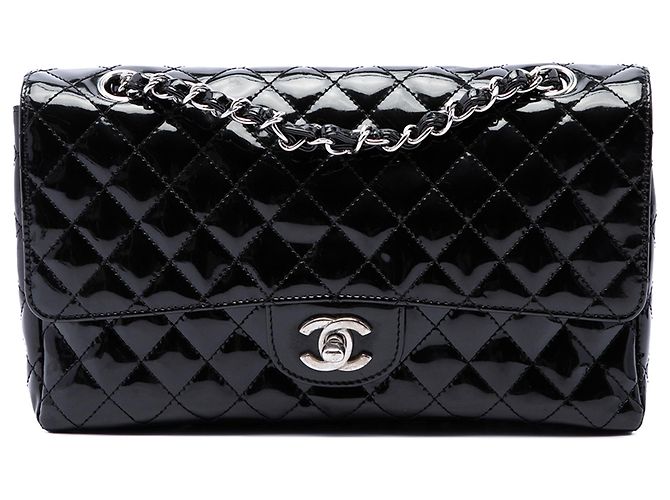 Chanel Black Medium Quilted Patent Secret Label Flap
