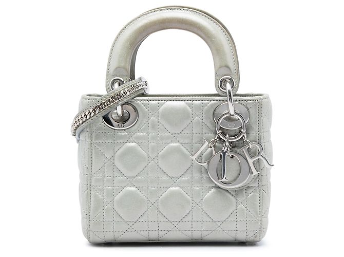 Dior Gray Mini Iridescent Lambskin Cannage Lady Dior