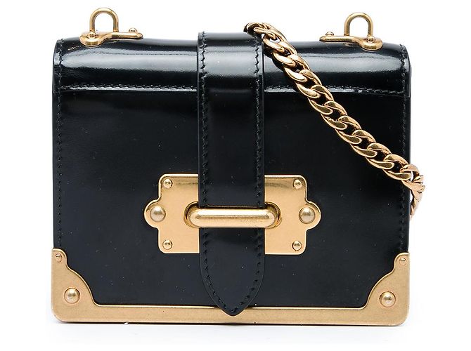 Prada Bolsa Tiracolo Cahier em couro Spazzolato preto micro