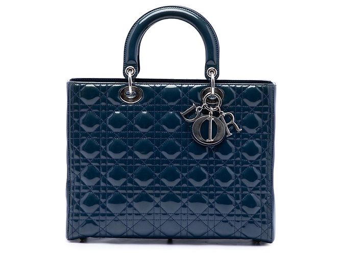 Dior Blue Large Patent Cannage Lady Dior