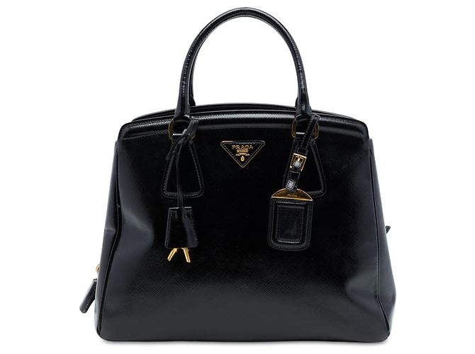 Prada Black Medium Saffiano Vernice Parabole Tote