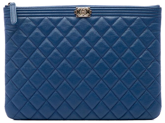Chanel Blue Medium Quilted Caviar Boy O Case Clutch