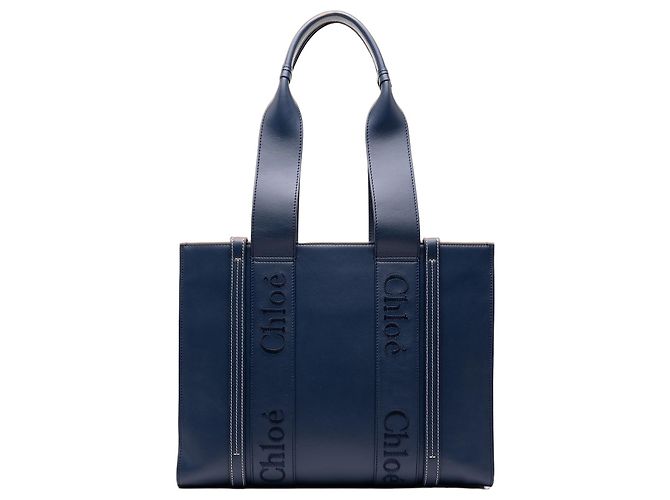 mala Woody Chloé Blue Medium em pele de vitela