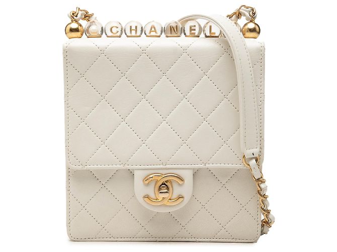 Chanel White Small Lambskin Chic Pearls Flap