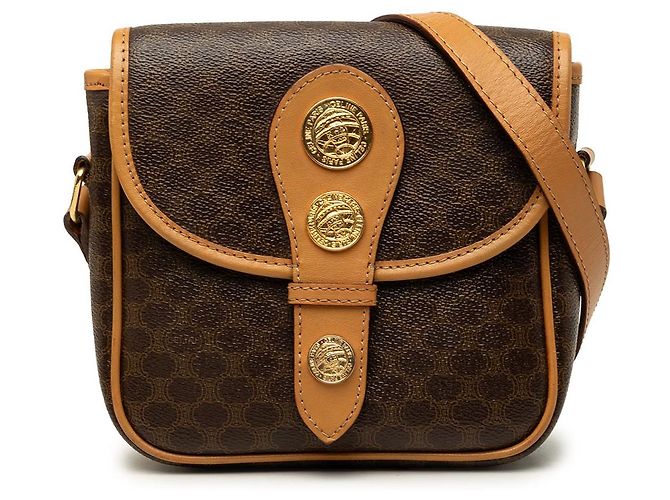 Céline Bolsa Tiracolo Celine Brown Macadam Coated Canvas